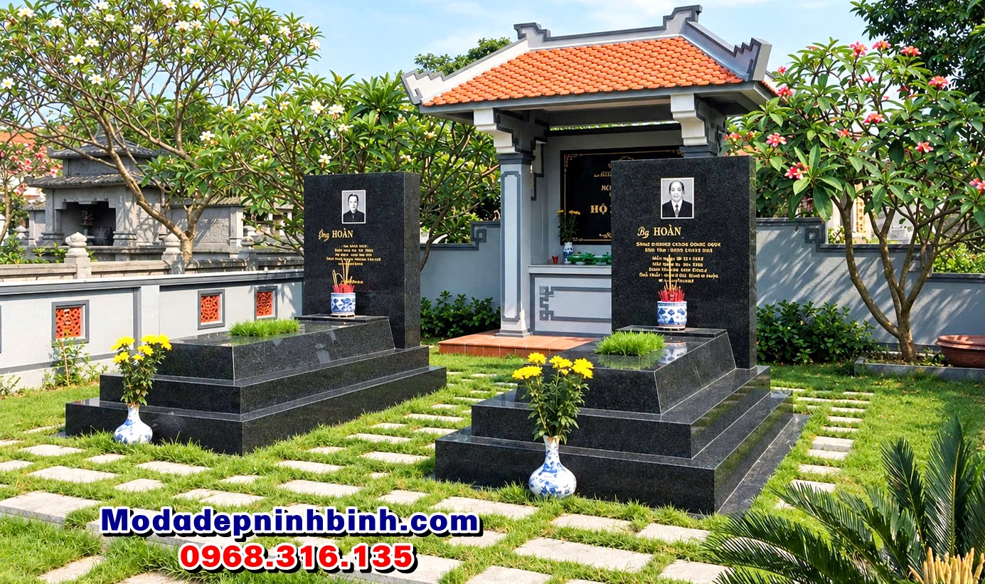 mẫu mộ đôi xây đẹp đơn giản bằng đá hoa cương granite