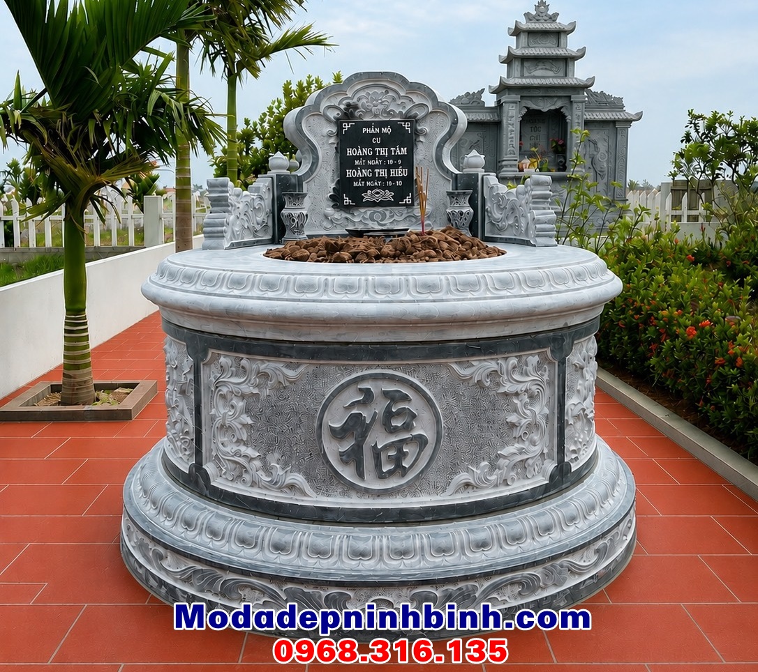 mộ tròn đá xanh đen nguyên khối
